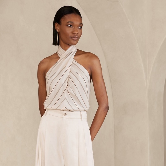 Banana Republic Tops - New! BANANA REPUBLIC Rhapsody Poplin Halter Top in Ecru Stripe colour, sz Large